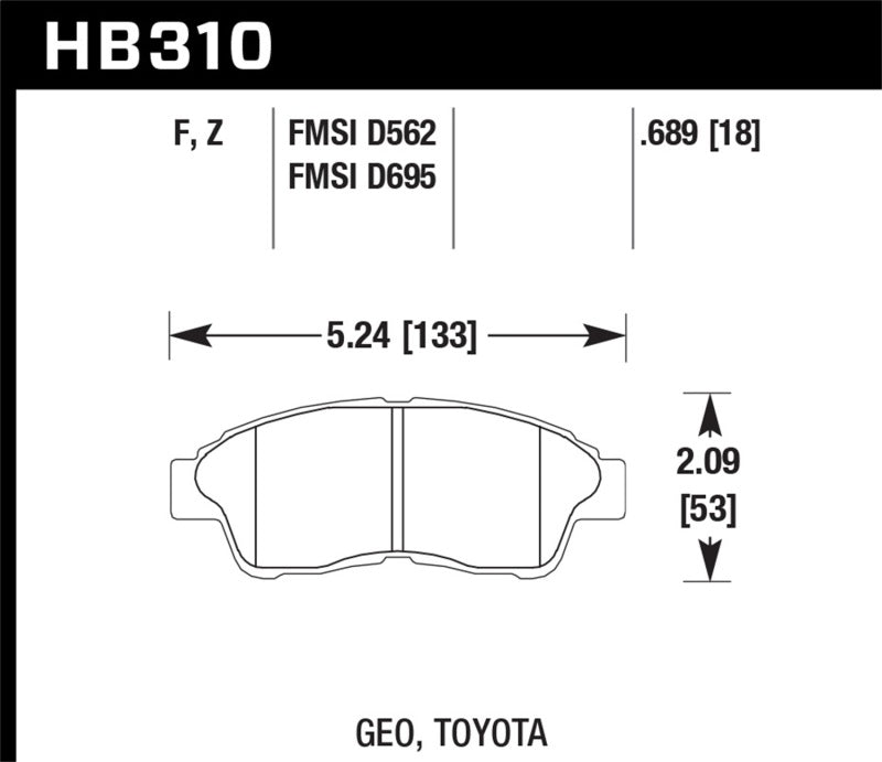 Hawk Performance 92-96 Camry 4 cyl Front Ceramic Street Brake Pads