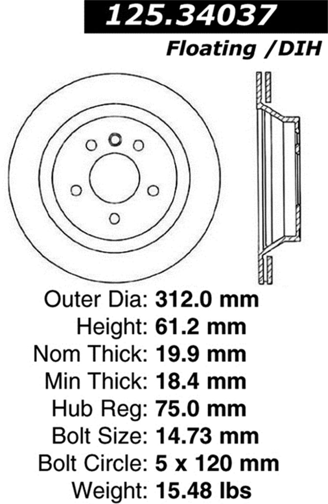 Stoptech 95-99 BMW M3 / 98-02 BMW Z3 Right Rear High Carbon CRYO STOP Rotor