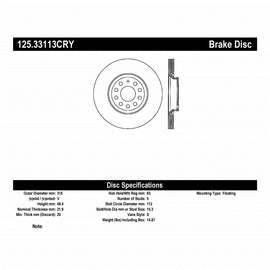 Stoptech VW 06-10 Passat / 14-15 Golf R / 08-15 Audi S3 Rear Premium Cryo Brake Rotor