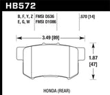 Hawk 2001-2003 Acura CL Type-S HPS 5.0 Rear Brake Pads