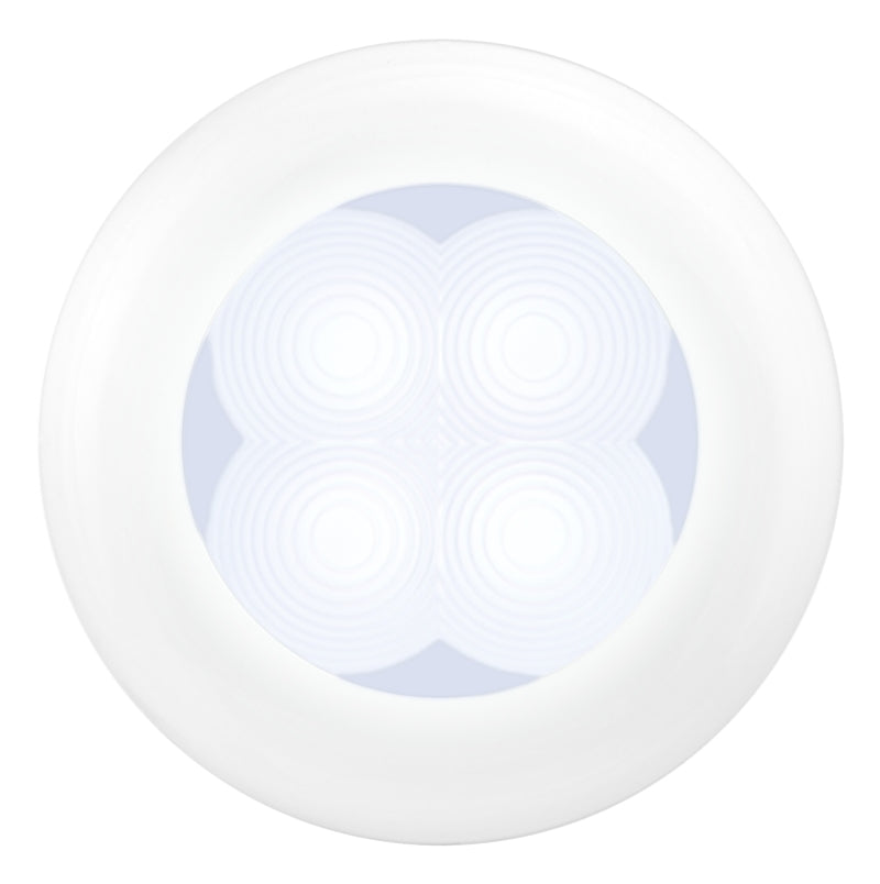 Hella 0500 Series Slim Line White 12V DC Round Soft LED Courtesy Light w/ White Plastic Rim