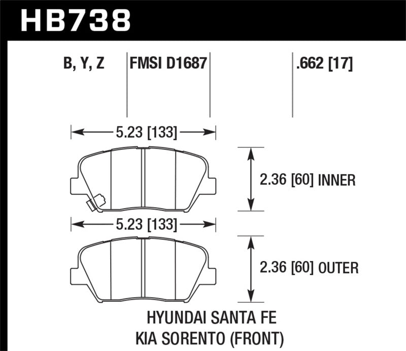 Hawk 13-14 Hyundai Santa Fe Performance Ceramic Street Front Brake Pads