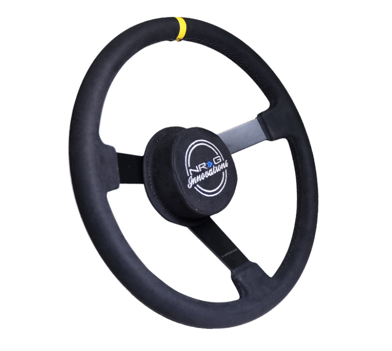 NRG Reinforced Steering Wheel (380mm) Nascar/ Alcantara 3 Spoke w/ NRG Logo/ Removable Crushed Pad