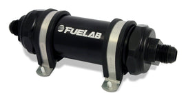 Fuelab 828 In-Line Fuel Filter Long -8AN In/-10AN Out 10 Micron Fabric - Black