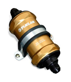 Fuelab 818 In-Line Fuel Filter Standard -6AN In/-10AN Out 100 Micron Stainless - Gold