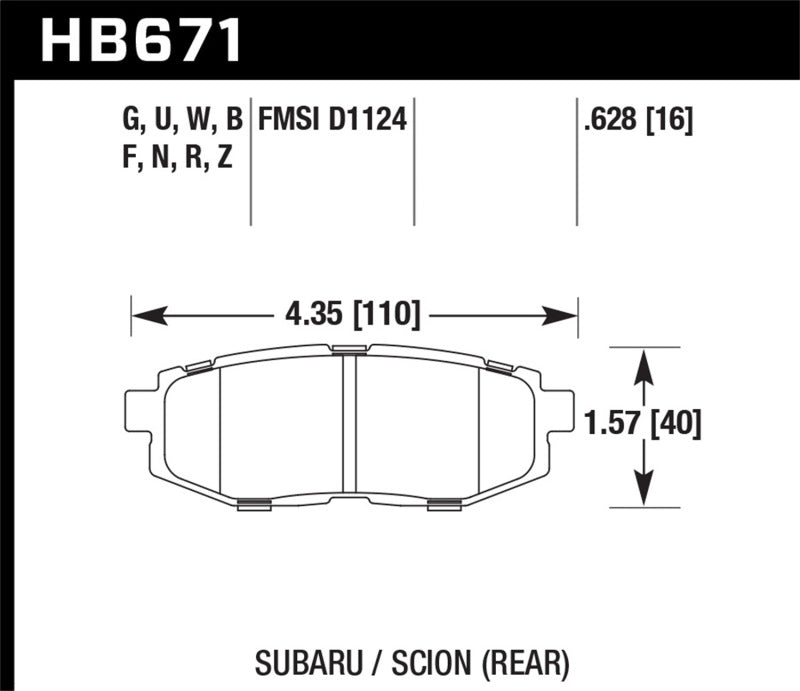 Hawk 11+ Subaru Legacy GT Performance Ceramic Rear Street Brake Pads