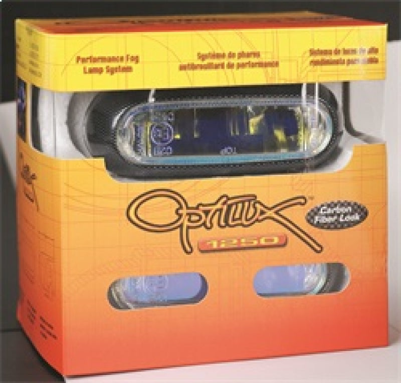 Hella Optilux 1250 12V Blue Dual Beam Halogen Rectangle Fog Lamp Kit (Carbon)