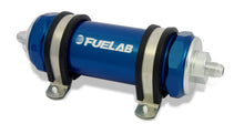 Load image into Gallery viewer, Fuelab 828 In-Line Fuel Filter Long -6AN In/-8AN Out 40 Micron Stainless - Blue