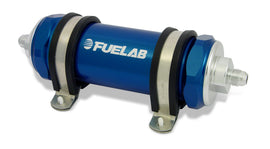 Fuelab 828 In-Line Fuel Filter Long -8AN In/-6AN Out 10 Micron Fabric - Blue