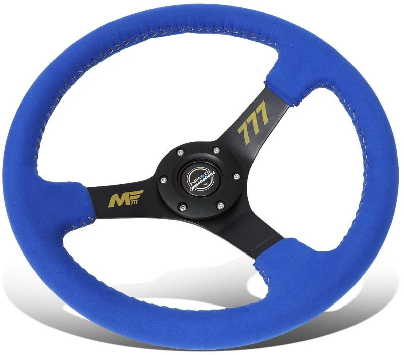 NRG Reinforced Steering Wheel (350mm / 3in. Deep) Blue Alcantara w/ Yellow Baseball stitching