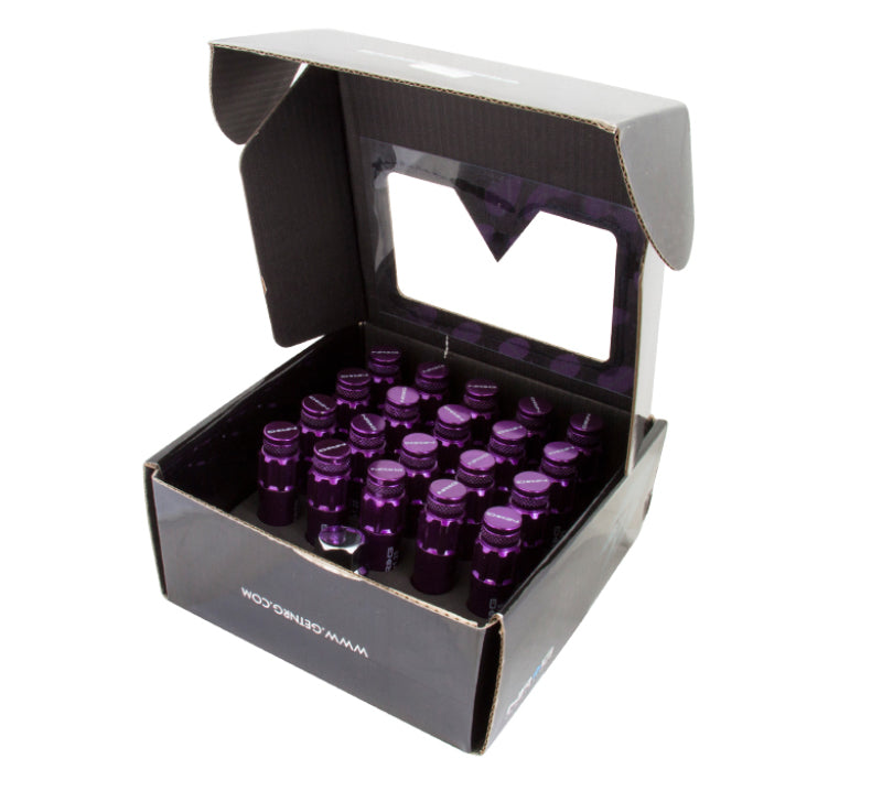 NRG 700 Series M12 X 1.5 Steel Lug Nut w/Dust Cap Cover Set 21 Pc w/Locks & Lock Socket - Purple