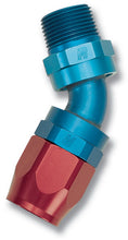 Load image into Gallery viewer, Russell Performance -6 AN Red/Blue 45 Degree Full Flow Swivel Pipe Thread Hose End (With 3/8in NPT)