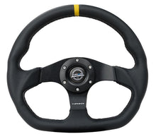 Load image into Gallery viewer, NRG Reinforced Steering Wheel (320mm) Sport Leather Flat Bottom w/ Yellow Center Mark