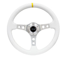 Load image into Gallery viewer, NRG Reinforced Steering Wheel (350mm / 3in. Deep) Wht Leather w/Silver Spoke &amp; Single Yellow Mark