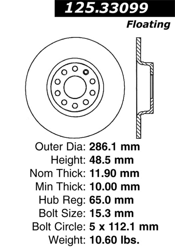 Stoptech 05-12 Audi A3/A3 Quattro Premium High-Carbon Cryo Rear Brake Rotor