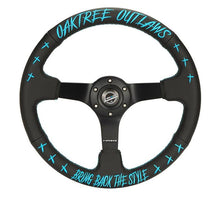 Load image into Gallery viewer, NRG Reinforced Steering Wheel - Oaktree Outlaw Collaboration Black Leather w/Teal Finish