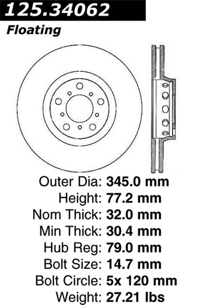 Stoptech 00-03 BMW M5 (E39) Front Left Premium High-Carbon Cryo Rotor