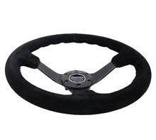 Load image into Gallery viewer, NRG Reinforced Steering Wheel (350mm / 3in. Deep) Blk Suede/Blk Bball Stitch w/5mm Matte Black Spoke