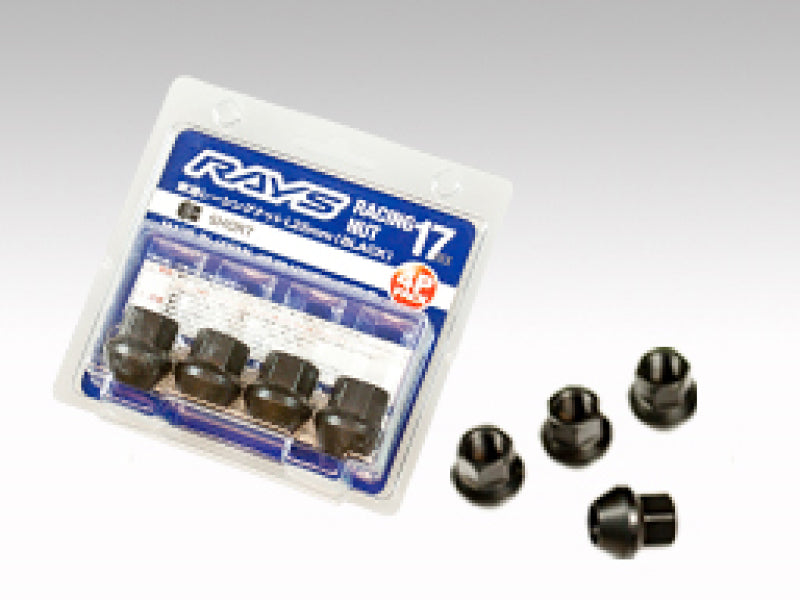 Rays 17 Hex Racing Nut Set L25 Short Type 12x1.50 - Black Chromate (4 Pieces)
