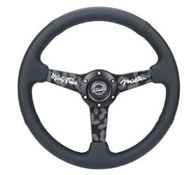Load image into Gallery viewer, NRG Sport Steering Wheel (350mm/ 1.5in. Deep) Black Etched Spokes/ Black Leather w/ Black Stitch