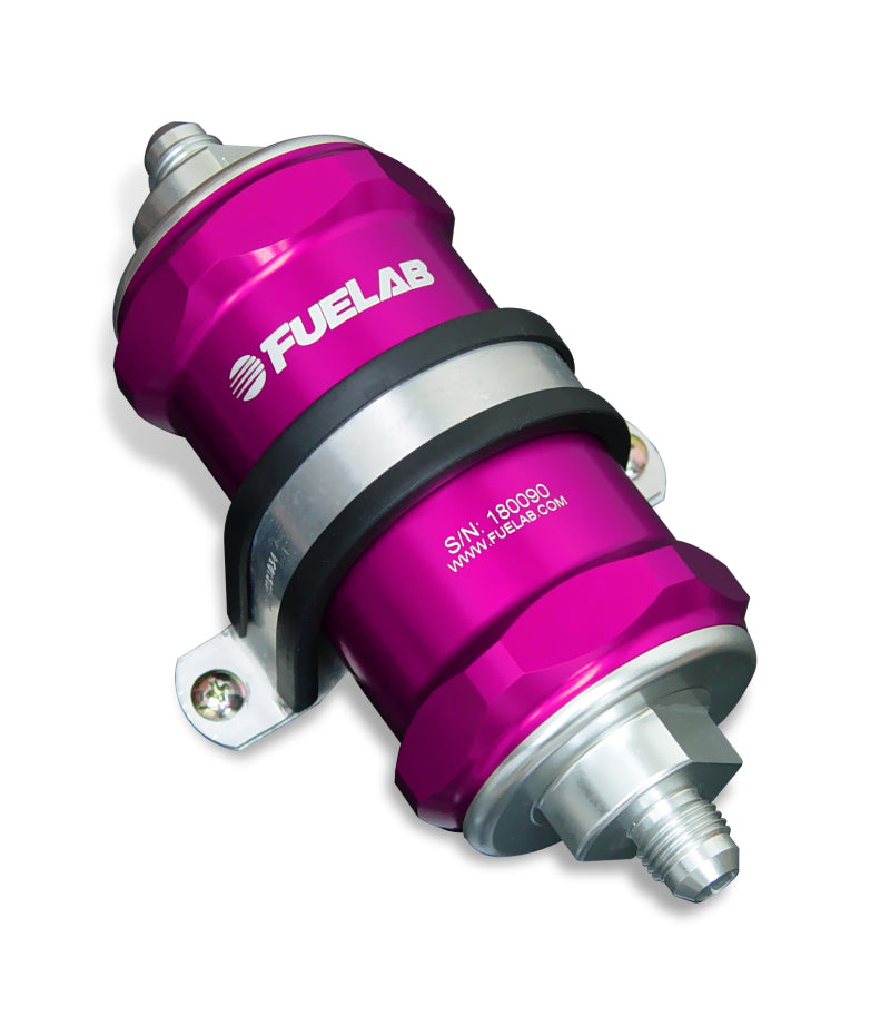 Fuelab 848 In-Line Fuel Filter Standard -10AN In/-6AN Out 10 Micron Fabric w/Check Valve - Purple