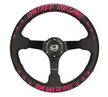 Load image into Gallery viewer, NRG Reinforced Steering Wheel - Oaktree Outlaw Collaboration Black Leather w/Neon Pink Finish