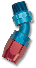 Load image into Gallery viewer, Russell Performance -6 AN Red/Blue 45 Degree Full Flow Swivel Pipe Thread Hose End (With 3/8in NPT)