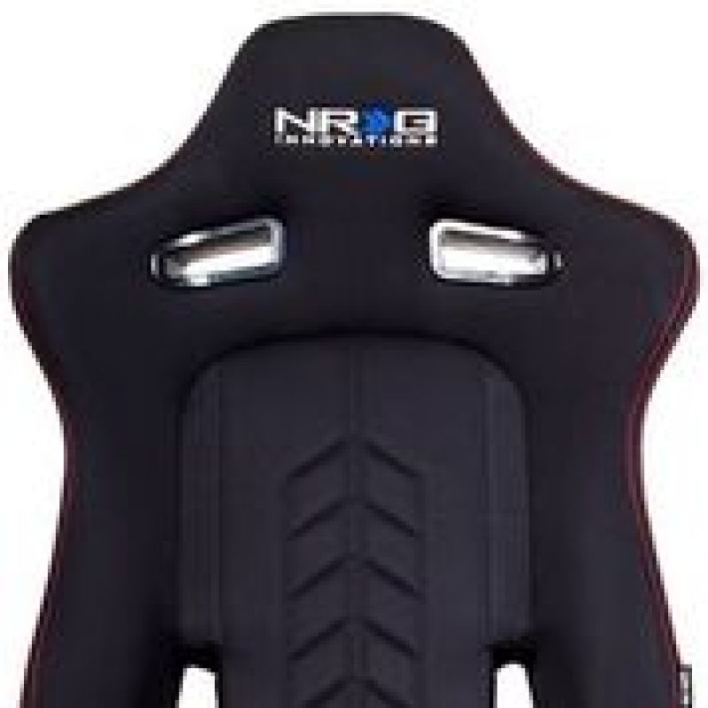 NRG Sport Seats (Pair) Cloth w/NRG Logo & NRG Arrow Cushion Imprint - Black w/Red Stitch