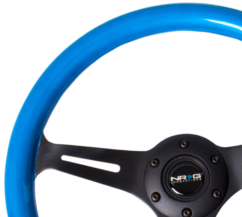NRG Classic Wood Grain Steering Wheel (350mm) Blue Pearl/Flake Paint w/Black 3-Spoke Center