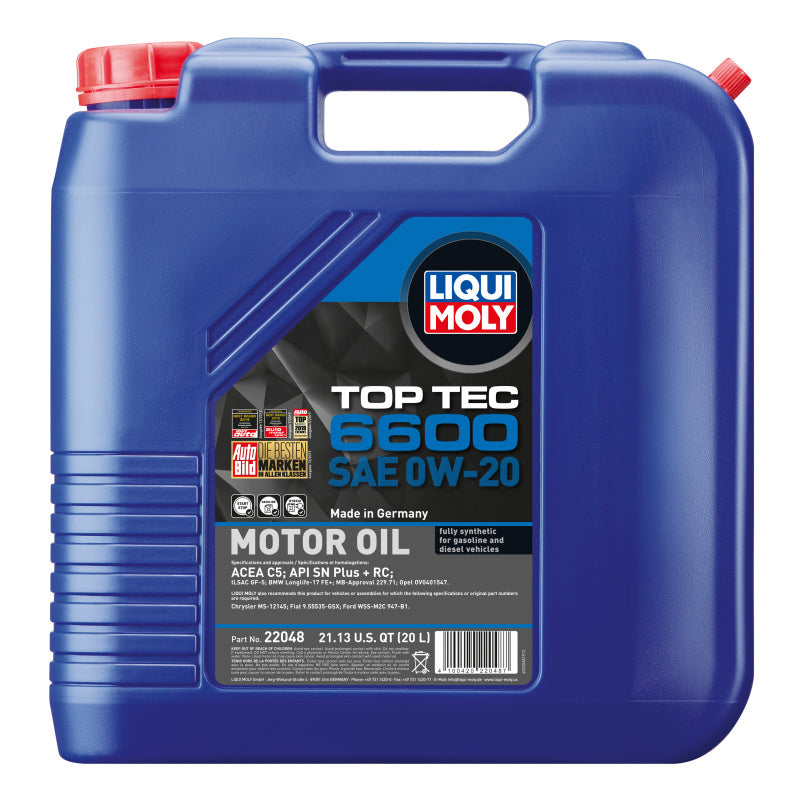 LIQUI MOLY 20L Top Tec 6600 Motor Oil 0W-20