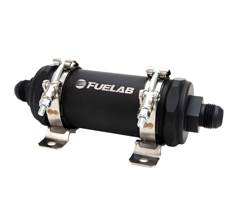 Fuelab PRO Series In-Line Fuel Filter (10gpm) -12AN In/-10AN Out 100 Micron Stainless - Matte Black